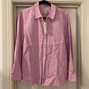 Chico's NWT size 2 or 12/14 100%Linen Purple Button-Down Shirt